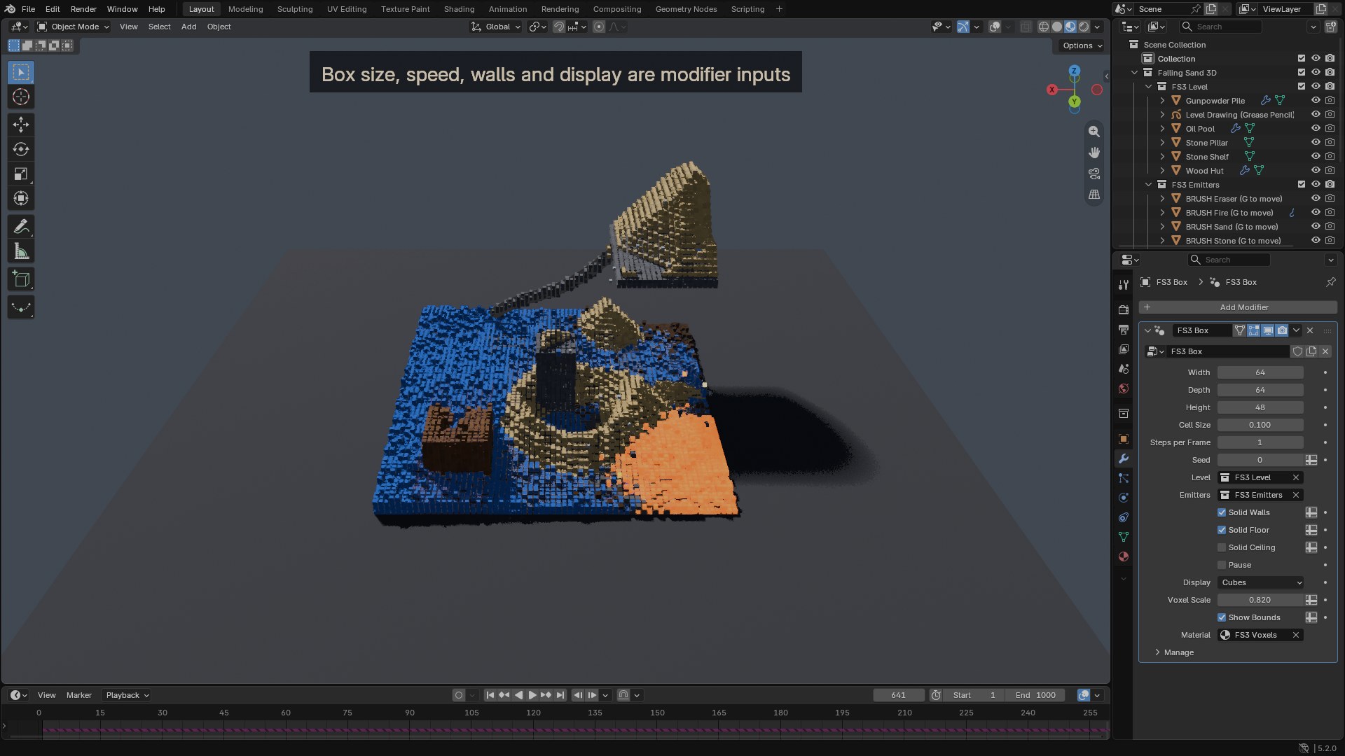 The 3D demo in Blender with the FS3 Box modifier