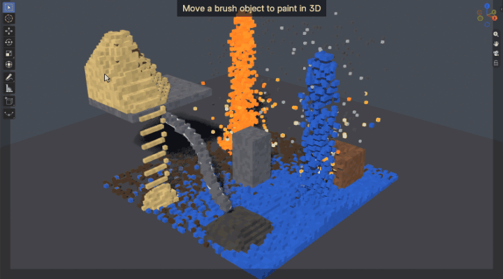 Painting sand into the 3D box with a brush object