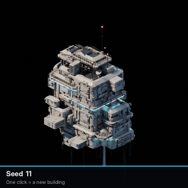 Changing the Seed generates a new textured building each time